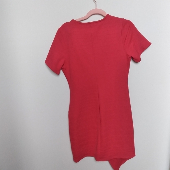 June & Hudson Red Asymmetric Wrap Front Bodycon Dress Size Large - Picture 2 of 8